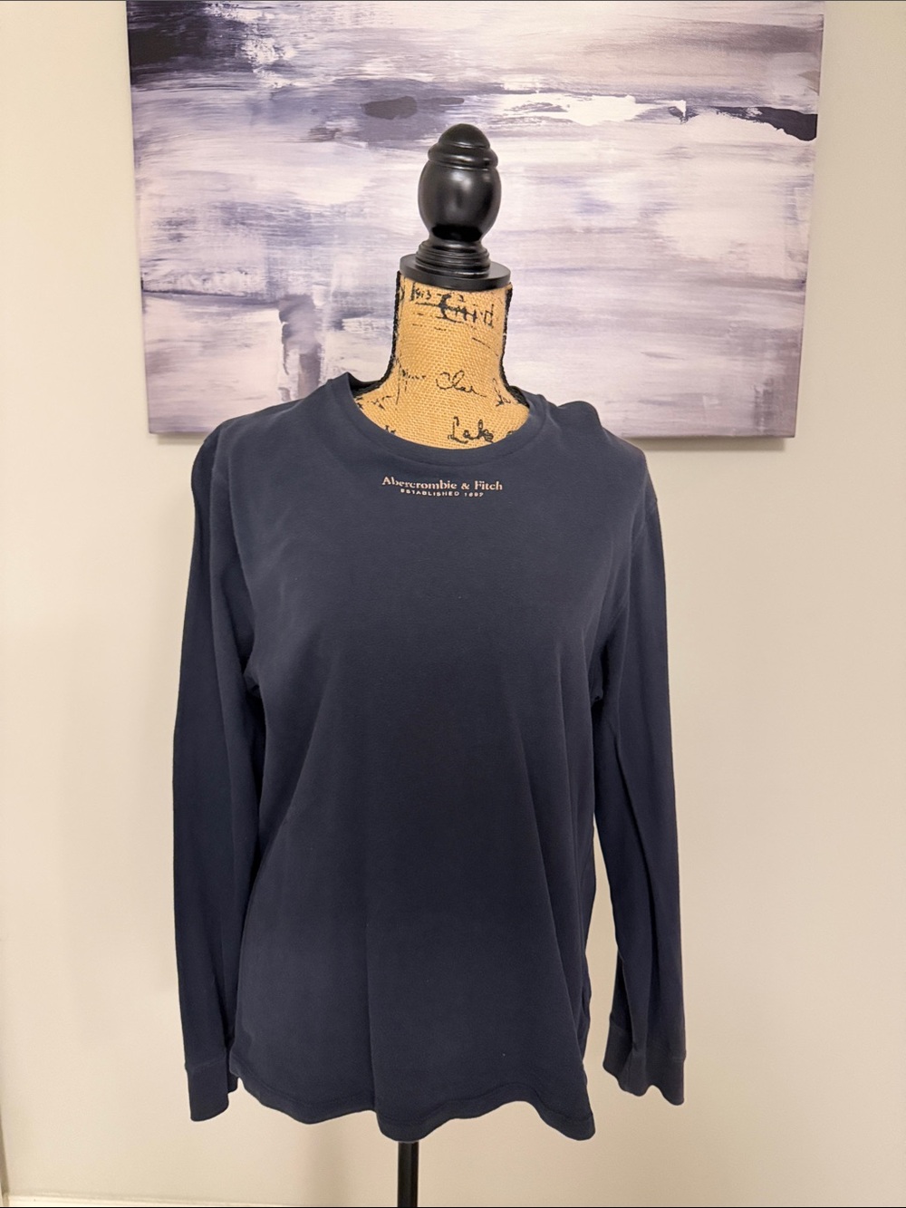Abercrombie & Fitch Women's Long-Sleeve Navy Crewneck Tee